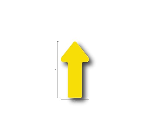 5S Location Marking Arrow- Durable Laminated LSE (Low Surface Energy) Arrow Shaped Floor Marker by Graphical Warehouse- 5S Safety and Security Signage (5x2.5", Yellow, 100)
