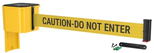 WM412 Retractable Belt Wall Mounted Yellow Crowd Control Barrier and Receiving End, 25' Caution Do Not Enter Belt