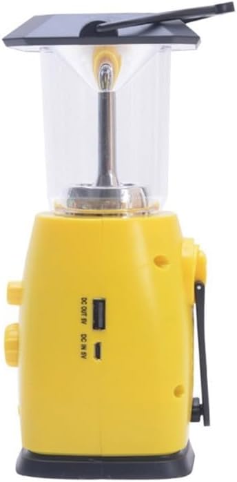 Solar Powered AM/FM Portable Radio with Hand Crank, USB Phone Charger, LED Camping Light, Compact 8.3 x 4.3 x 4.3 in Yellow