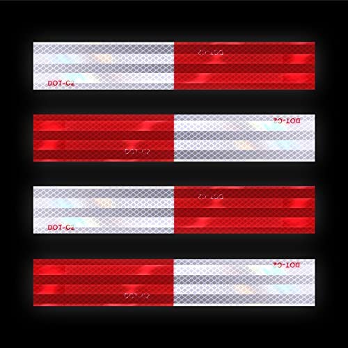 Reflective Tape Outdoor Red White 2 in X 210 FT Waterproof Self Adhesive DOT-C2 Safety Caution Reflector Conspicuity dot Tape for Cars Trailers