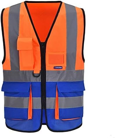 A-SAFETY Safety Vest High Visibility Working Vest with Dual Tone High Reflective Strips Orange&Blue Color Mixed Medium