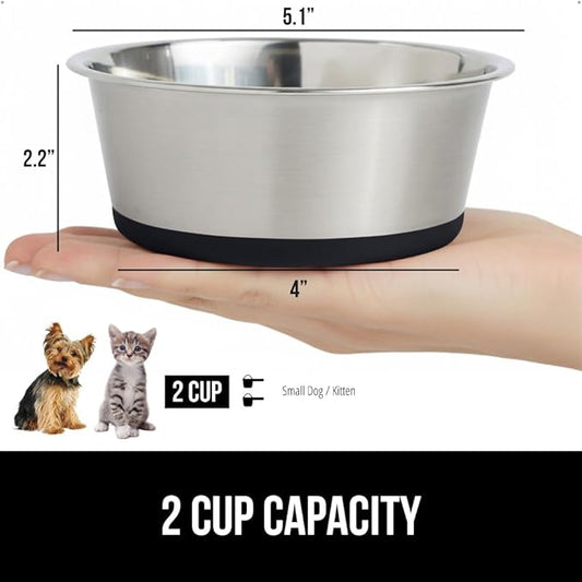 GORILLA GRIP Dog Bowl, Holds 2 Cups (16 fl oz), Heavy Duty Metal Food and Water Bowl for Feeding Dogs and Cats, Easy Clean, Dishwasher Safe, Rust Resistant Stainless Steel, BPA Free Rubber Base, Black