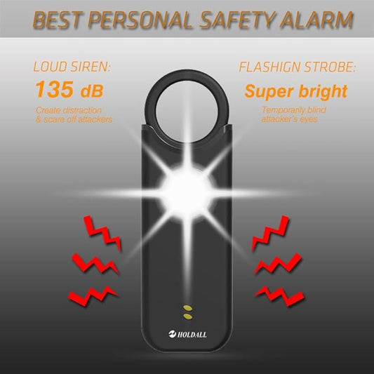 Personal Safety Alarm for Women–135dB Loud Siren with Strobe Light-Acoustooptical Warning, Rechargeable Emergency Safety Alarm, 0.9oz Easy Carry for Elderly and Kids. (Black)