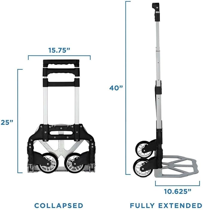 Mount-It! Folding Hand Truck and Personal Dolly, Foldable Aluminum Trolley Cart, 165 Lb Capacity Heavy Duty Dolly with Wheels of Rubber for Moving, Comfortable Telescoping Handle for Indoor Outdoor