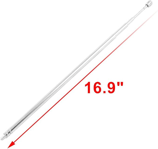 uxcell 4-Section Telescopic Antenna, 43cm Universal TV/FM Radio Antenna Replacement, 3mm Threaded Mouth, Silver