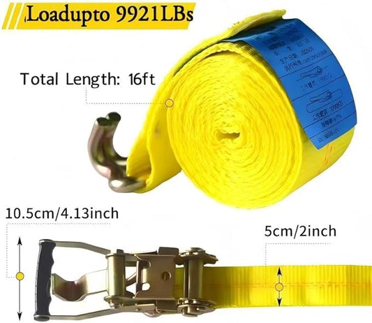 4 Pack Heavy Duty Ratchet Tie Down Straps 2" x16' – 9921 lbs Break Strength Cargo Straps with Metal Hooks for Truck, Trailer, Moving, Motorcycle & ATV, Yellow