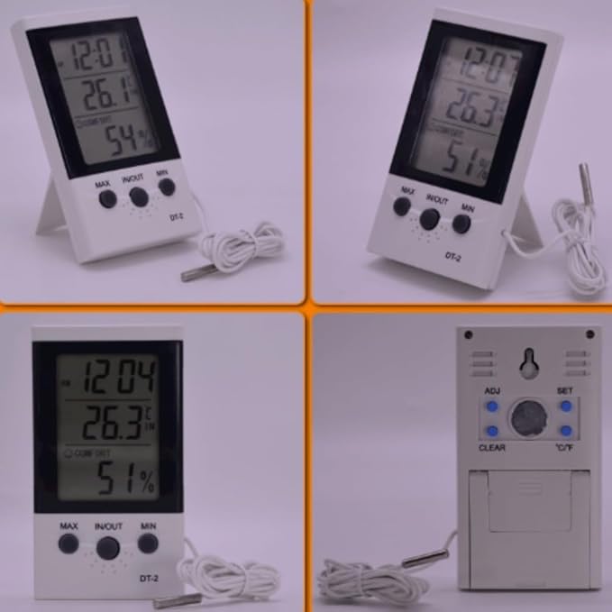Digital Hygrometer, Digital Thermometer Hygrometer DT 2 With Alarm Clock & Fast Response Sensor For Indoor For Temperature & Humidity Monitoring