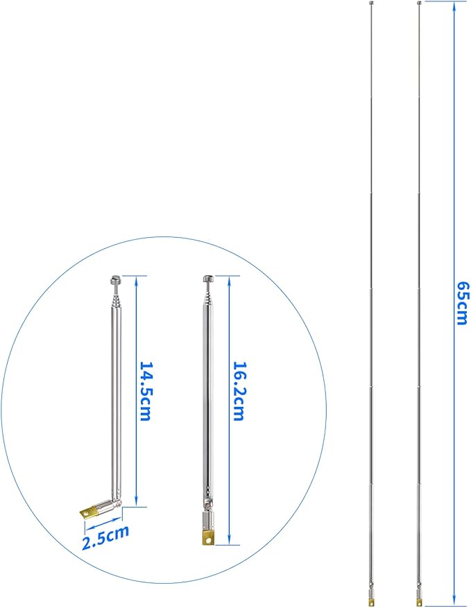 Bingfu 6 Sections Telescopic 65cm AM FM Antenna Portable Radio Antenna Replacement (2-Pack) Compatible with Indoor Portable Radio Home Stereo Receiver AV Audio Video Home Theater Receiver TV Tuner