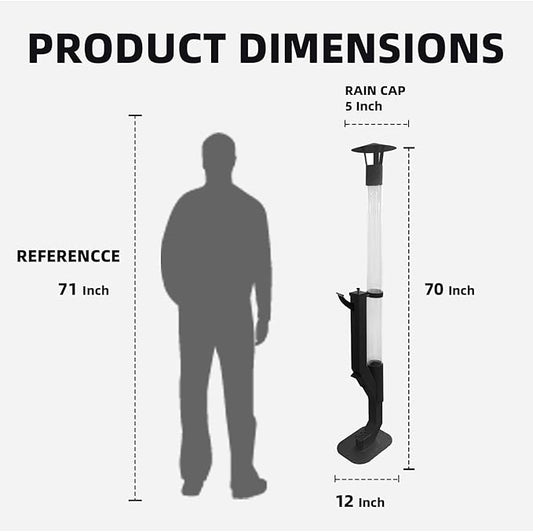 Wood Pellet Patio Heater, Portable Gravity Feed Outdoor Heater with Glass Tube Flame, Smokeless Non-Electric Rocket Stove for Backyard, Deck, Camping & RV (Black) (70" wheels)