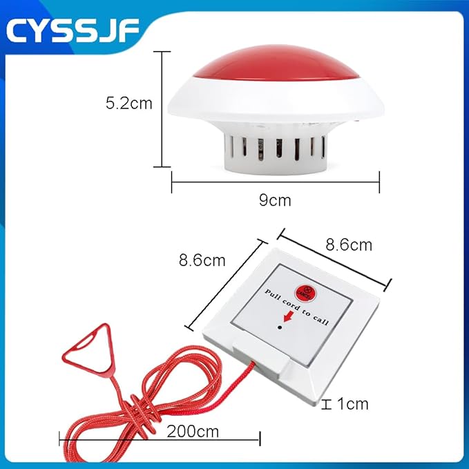 Pull Tag Alarm Toilet Bathroom Wireless SOS Bell for Elderly Corridor Lamp Bathroom Pull Cord Bell Hospital Medical Alert Systems for Disabled Person Seniors Kids