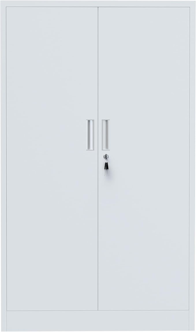 Metal Storage Cabinet with Locking Doors and 3 Adjustable Shelves, Lockable Storage Cabinets for Home Office Garage Kitchen Pantry (White)