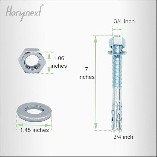 3/4" x 7" Wedge Anchor, for Cement and Concrete only, zinc-Plated Carbon Steel Screws and lag Bolts ( 4 pcs