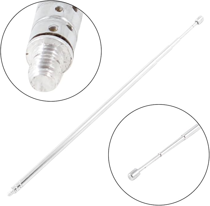 uxcell 4-Section Telescopic Antenna, 43cm Universal TV/FM Radio Antenna Replacement, 3mm Threaded Mouth, Silver