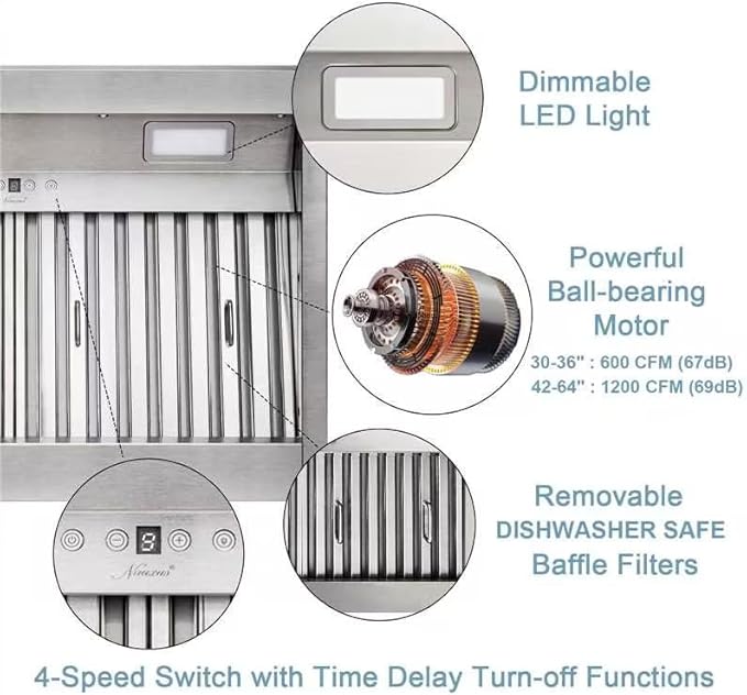Handmade Copper Range Hood, Custom Kitchen Hood with High Airflow Built-in Range Hood, Antique Copper Stove Vent Hood for Kitchen, 42"W x 48"H Wall Mount, HCW22PC-424822ACLH