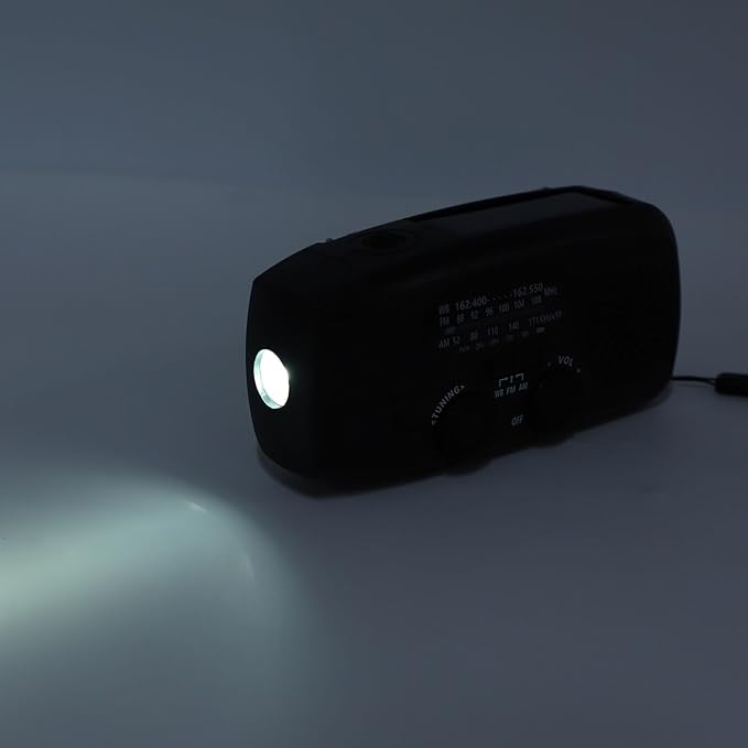 Solar Hand Crank Radio, 6000mAh Portable Emergency FM AM WB Weather Radio with LED Flashlight for Home Outdoor (Black)
