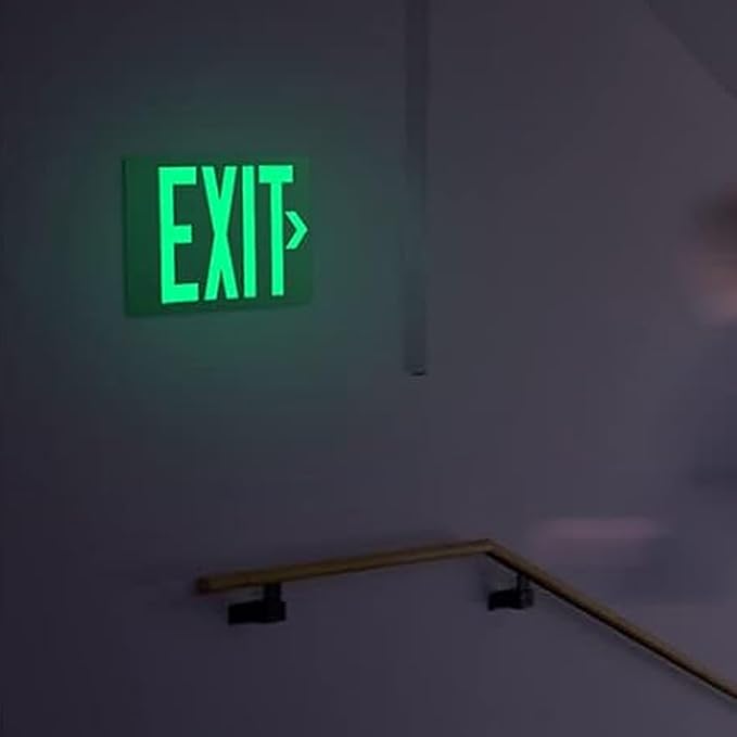4Pack Photoluminescent Exit Sign Green, 14.25"x 7.5" Aluminum Glow In The Dark Exit Signs with Strong Adhesive Backing and 8pcs Removable Directional Arrows Glow In The Dark,Easy to install.