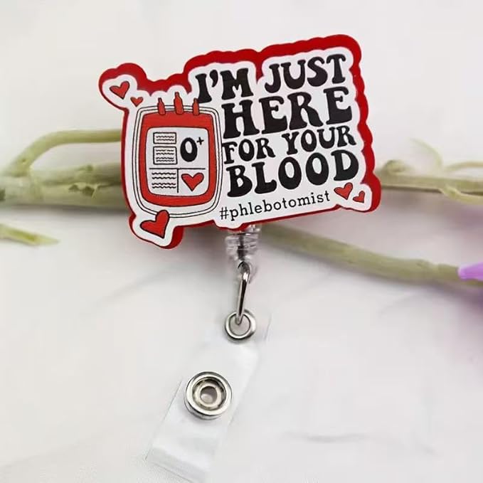 Funny Blood Nurse Badge Reel, I ’m Just Hero for Your Blood Badge Holder with Retractable Acrylic Clip Cute Gifts for Nursing Student Teacher RN CNA LPN Medical Worker Name Tag Decor