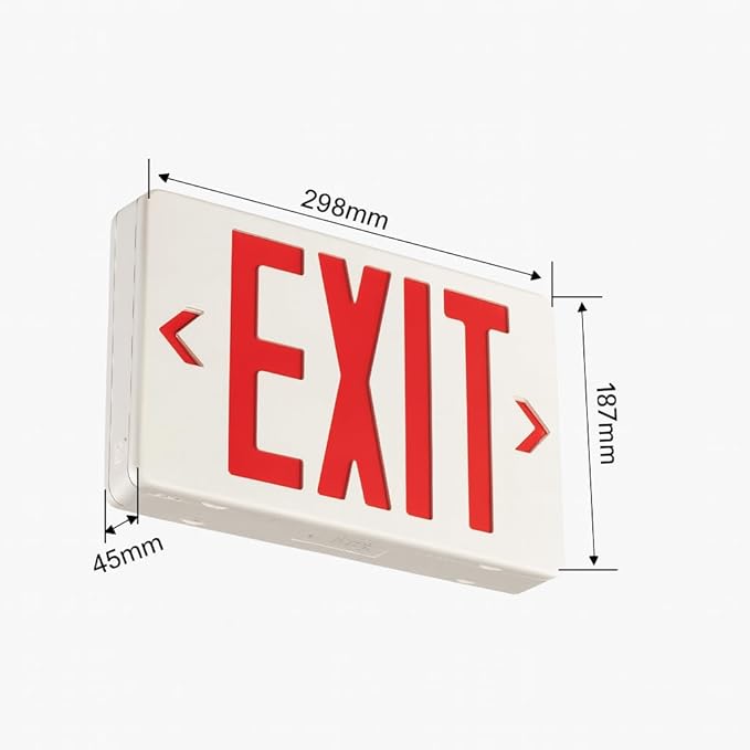 MES LED Exit Sign with Emergency Lights, Red Letters, Universal Mount, 120V-277V, Dual Adjustable Heads, Battery Backup, UL Listed, 430mm x 298mm x 47mm, Commercial Grade