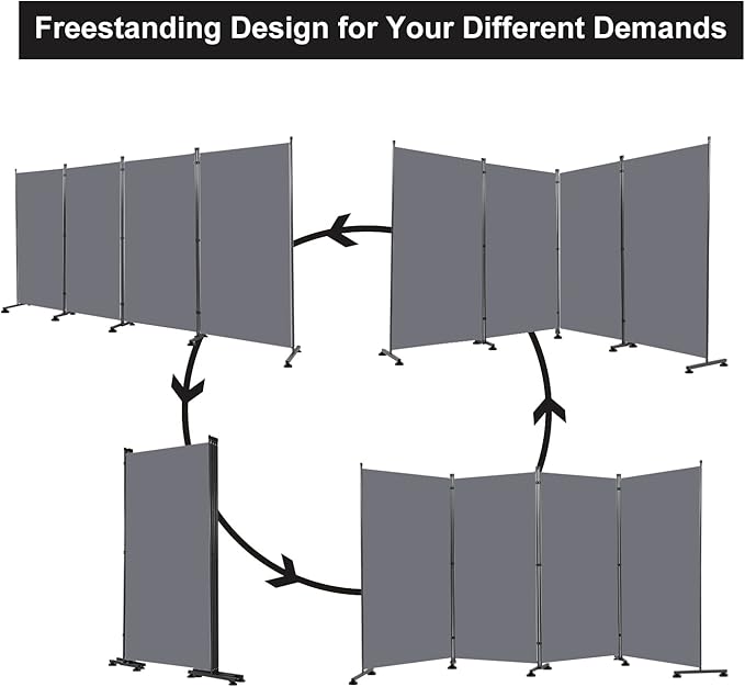 Room Divider 6FT Folding Privacy Screens, 4 Panel Partition Room Dividers w/Freestanding Design, Portable Wall Divider for Room Separtation, Fabric Screen Panel for Home Office Bedroom Dorm