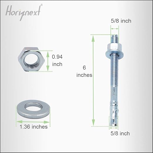 5/8"x 6" Wedge Anchor, for Cement and Concrete only, zinc-Plated Carbon Steel Screws and lag Bolts ( 10 pcs