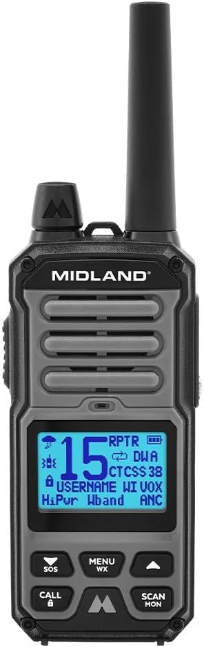 Midland GXT67 PRO 5W GMRS Radio - Two-Way Midland Walkie Talkie - Repeater Capable, IP67 Waterproof, Active Noise Canceling, Hands-Free Operation, 99 Channels, 16-Hour Battery - 2 Pack