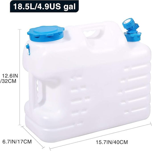 5 Gallon/18.5L Water Container with Spigot, Portable BPA Free Water Jug, Multifunction Water Tank for Camping Outdoor Hiking Picnic Supplies, Emergency Stroage, 4 Pack