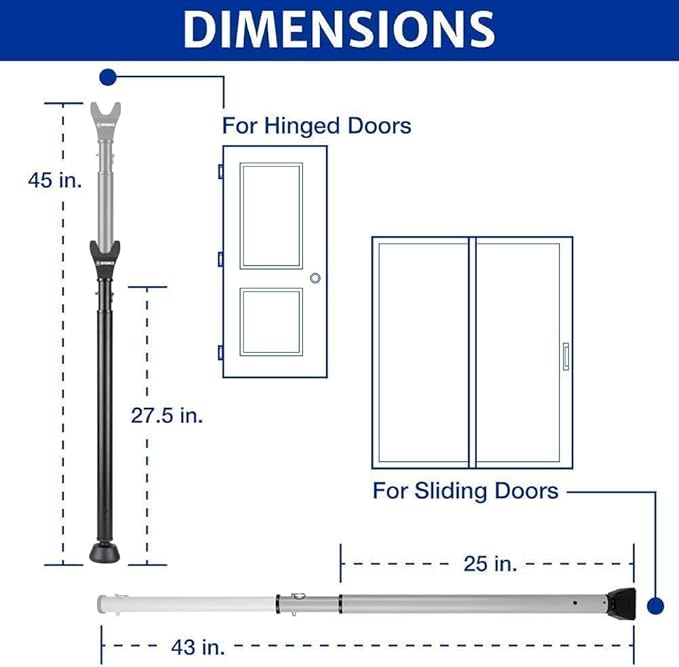 BRINKS Door Security Bar - Adjustable Brinks Door Security Bar for Travel, School, Dorm and Home - Door Jammer for Hinged Doors and Sliding Door Security – Black