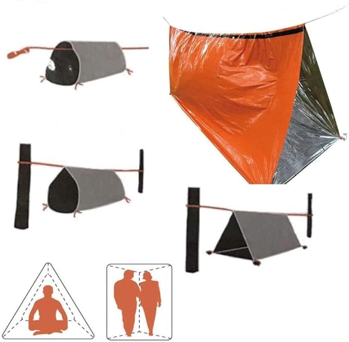 1 Piece Survival Shelter, Polyester Film Emergency Tent Survival Kit with String Bundle Pocket Whistle for Hiking, Car Camping(Orange)