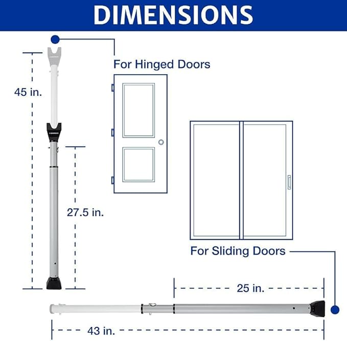 BRINKS Door Security Bar - Adjustable Brinks Door Security Bar for Travel, School, Dorm and Home - Door Jammer for Hinged Doors and Sliding Door Security – Silver - 2 Pack