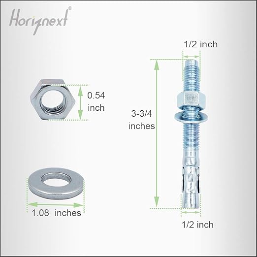 1/2" x 3-3/4" Wedge Anchor, for Cement and Concrete only, zinc-Plated Carbon Steel Screws and lag Bolts ( 20 pcs