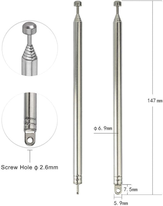 Bingfu 7 Sections Telescopic 74cm AM FM Antenna Portable Radio Antenna Replacement (2-Pack) Compatible with Indoor Portable Radio Home Stereo Receiver AV Audio Video Home Theater Receiver TV Tuner