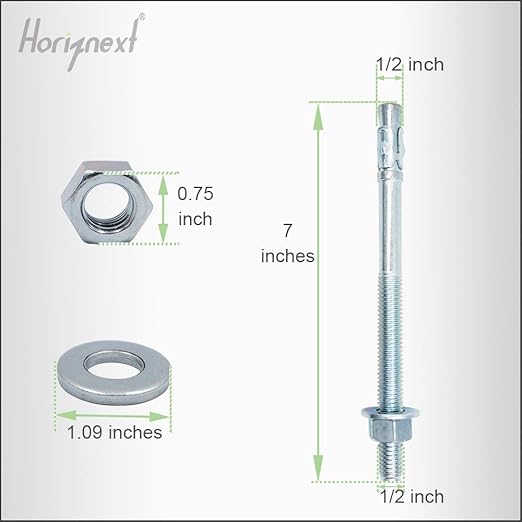 1/2" x 7" Wedge Anchor, for Cement and Concrete only, zinc-Plated Carbon Steel Screws and lag Bolts ( 10 pcs