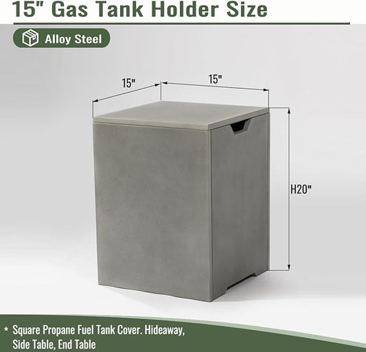 Propane Tank Cover Table for Fire Pits, 20 LB Metal Propane Tank Holder with Side Handles, Outdoor Tank Storage Side Table for Patio, Gas Griddle, Gray