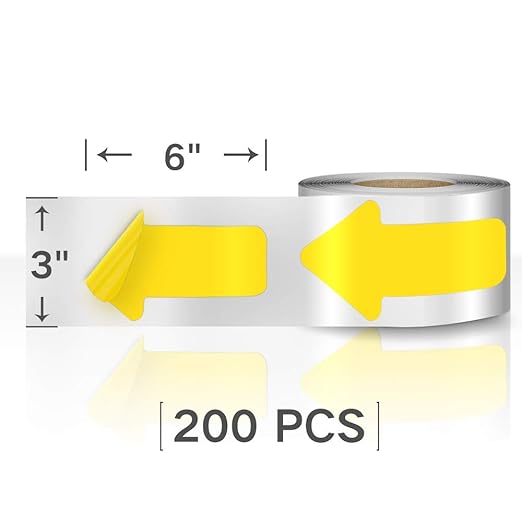 Arrow Floor Sticker Tape 3"6" Floor Marking Sign 200 PCS Decal Yellow