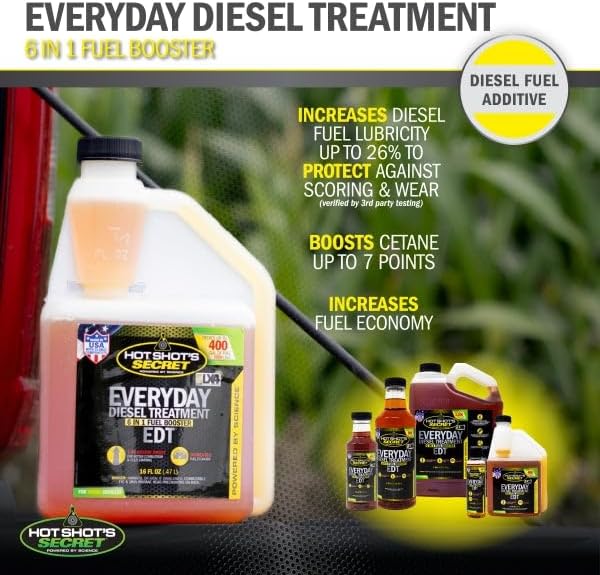 Hot Shot's Secret Everyday Diesel Treatment 32oz, 6-in-1 Diesel Additive - Injector Cleaner, Fuel System Cleaner, Fuel Additive Boosts Cetane