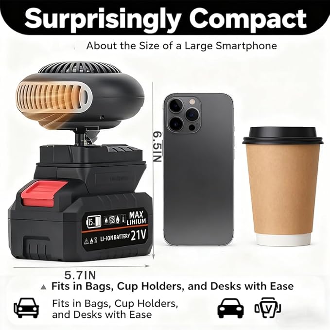 Battery Operated Heater, Battery Powered Heater, Ultra-Light/Ultra-Powerful/Rechargeable/Portable Battery Operated Space Heater, with Dual USB &1500mah Battery, for Camping/Office/Indoor (5-cell*2)