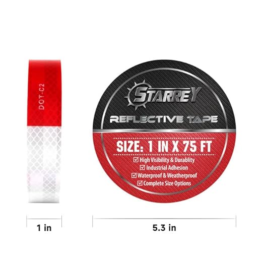 Reflective Tape Outdoor Red White 1 in X 75 FT Waterproof Self Adhesive DOT-C2 Trailer Safety Caution Reflector Dot Tape for Trucks Cars