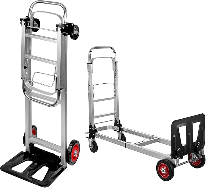2 in 1 Aluminium Hand Truck Dolly 450lbs Capacity, Heavy Duty Convertible Hand Truck W/Pneumatic Wheels, Foldable Dolly Cart Collapsible for Moving with Retractable Handle