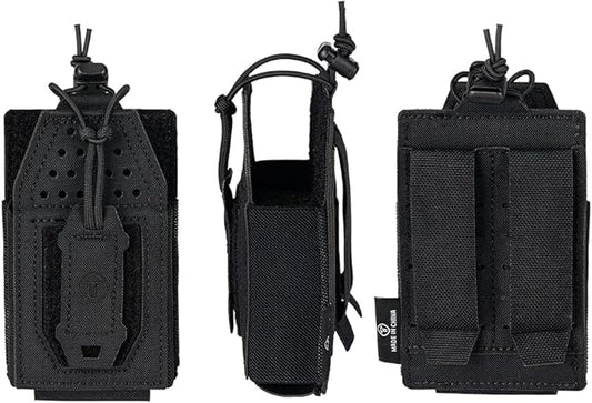 Tactical Molle Radio Pouch Radio Holster Universal Radio Holder For Walkie Talkie Motorola BaoFeng UV-5R BF-F8HP Adjustable Storage Rifle Magazine Pouch(Black)