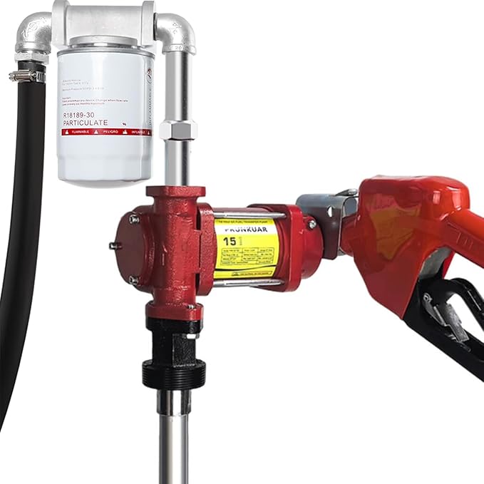 15GPM 12V Fuel Transfer Pump with Auto Nozzle, Particulate Filter for Gasoline Diesel Kerosene Biodiesel