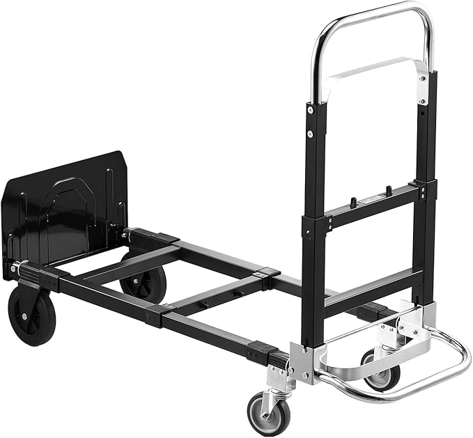 VEVOR 3 in 1 Folding Hand Truck, 500 lbs Load Capacity for 4-Wheel Mode, Convertible Hand Truck Dolly with Wheels & Adjustable Handle, Portable Trolley Dolly for Moving Home, Office, Warehouse