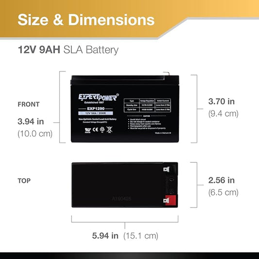 ExpertPower 12v 9ah Sealed Lead Acid Battery with F2 Terminals (.250")/2 Pack