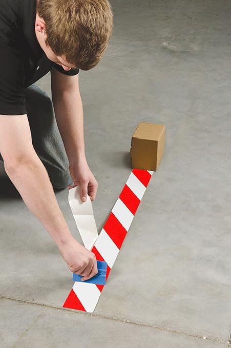 Brady - 104348 ToughStripe Nonabrasive Diagonal Stripes Floor Marking Tapes, 100' Length, 3" Width, Red and White (Pack of 1 Roll)