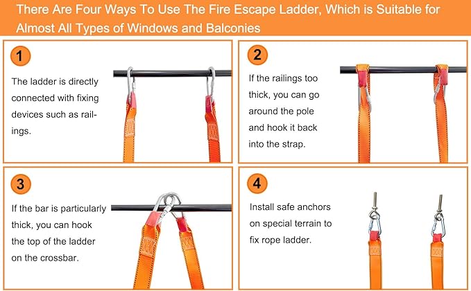 Fire Escape Ladder, 8.2 Feet Emergency Fire Ladder, Reusable Portable Safety Rope Ladder for Kids and Adults