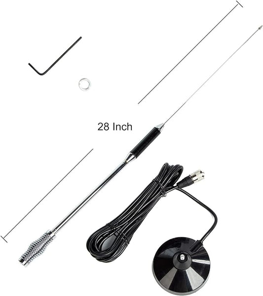 CB Antenna 28 inch 27 Mhz CB Radio Antenna Full Kit with Heavy Duty Magnet Mount Mobile/Car Radio Antenna Compatible with President Midland Cobra Uniden Anytone by LUITON