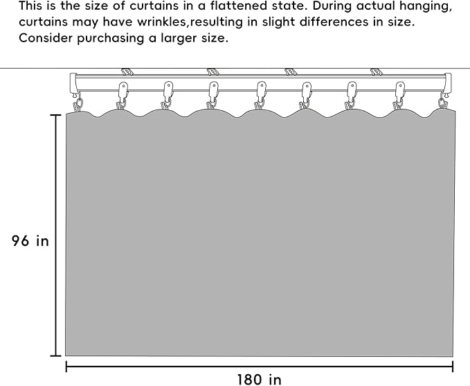 Room Divider Curtains Blackout Ceiling Track Curtain with Hook Wall Mount Sliding Door Curtains Ceiling Mount Extra Wide Curtain Wall Divider for Room Separation(Greyish White,W180 x H96 in)