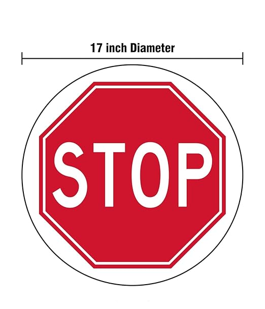 Stranco Non-Slip Floor Sign “STOP” | 17” Red on White | Permanent Acrylic Adhesive, Pebble-Textured Laminate, Durable 20 mil Construction, Slip-Resistant Safety Label