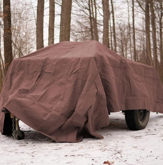 WHITEDUCK Canvas Tarp 18 oz. Heavy Duty Waterproof UV Resistant, Rustproof Grommets, Industrial & Commercial Use Cloth Tarp (Cut Size: 12'x16', Finished Size: 11'6"x15'6", Brown)
