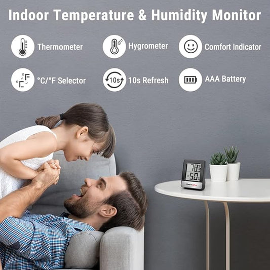 ThermoPro TP49 2 Pieces Digital Hygrometer Indoor Thermometer Humidity Meter Room Thermometer with Temperature and Humidity Monitor Mini Hygrometer Black Weather Station