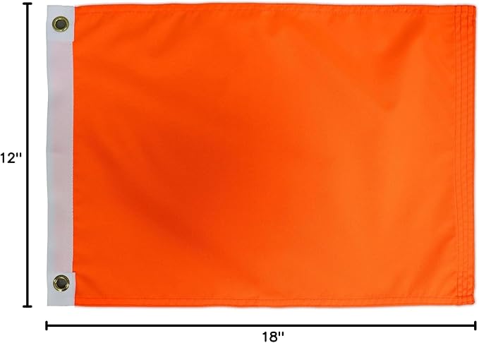 Heavy Duty Orange Safety Flag 12x18 Inch -Longest Lasting Oxford Nylon 210D | Four Rows Stitching Fly Ends | Attention Safety Flags Decoration Gift Boat UTV ATV Car Bike Yacht Warning Banner